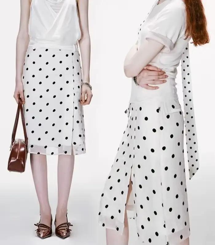 Jupe midi à pois en dentelle 2026, jupe midi rétro polyvalente pour femmes