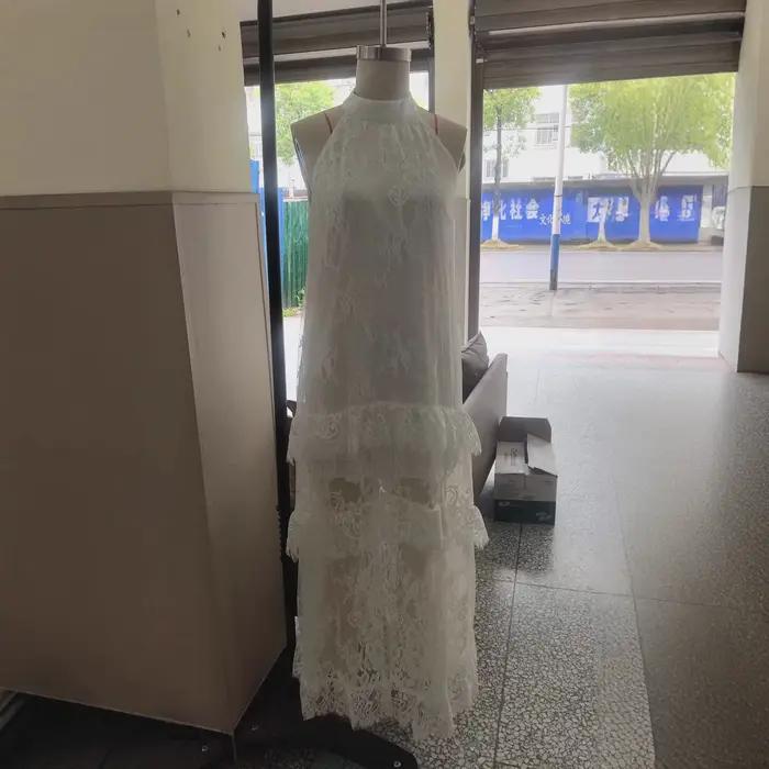Robe longue chic style occidental 2026 pour femme, col en dentelle blanche, sans manches, col roulé, design superposé, Y2K Vestidos