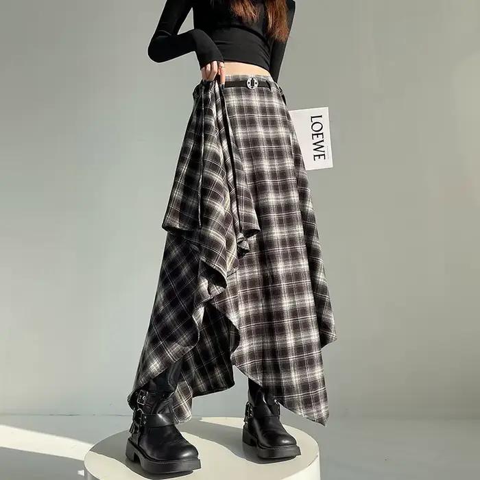Jupes longues femmes jupe en laine 2025 Goth Lolita automne hiver taille haute volants asymétrique
