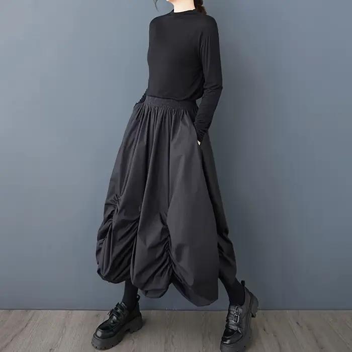 Jupe longue décontractée ample taille haute vintage en coton grande