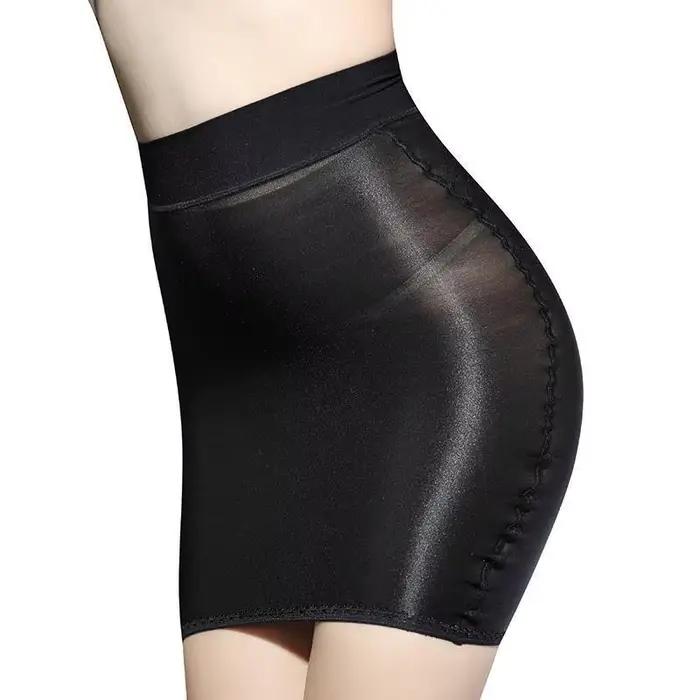 Style coréen huile brillant voir à travers jupe Sexy filles pure réflexion élastique Mini jupes courtes pour femme grande taille noir blanc