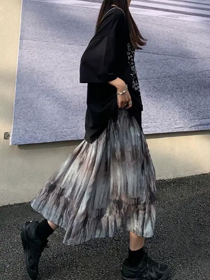 Tie Dye jupes femmes Design S-4XL personnalité ample populaire été Midi Faldas loisirs quotidien Style coréen plissé Hipster rétro