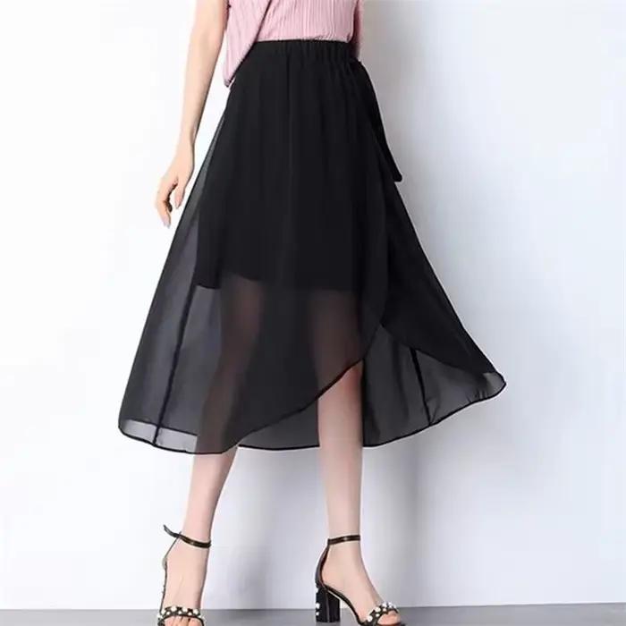 Décontracté Chic jupes été élégant Vintage jupe femmes mode couleur unie