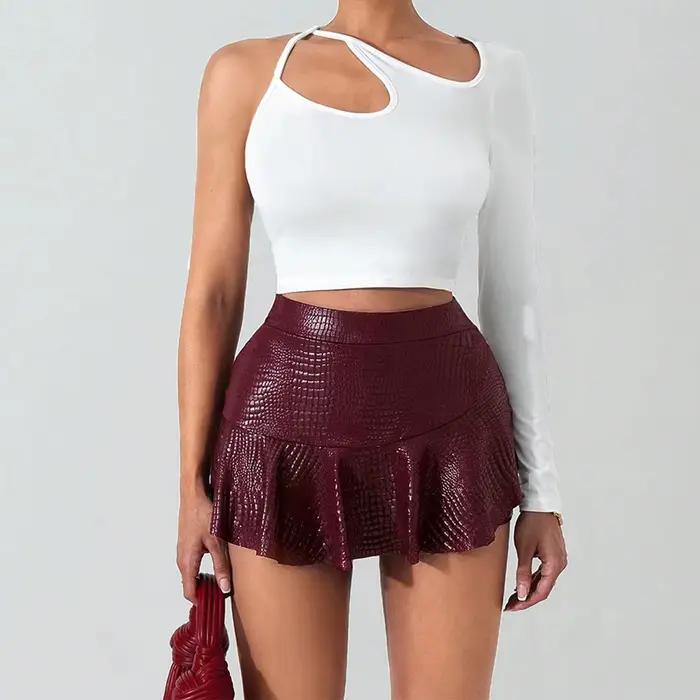 Jupe-pantalon extensible en similicuir effet verni pour femme