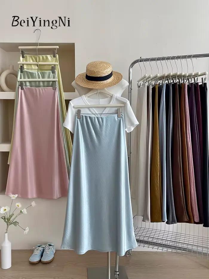 Beiyingni français Vintage femmes Satin jupe élégante luxe nouvelle mode coupe ajustée bureau dames sirène jupes tempérament décontracté