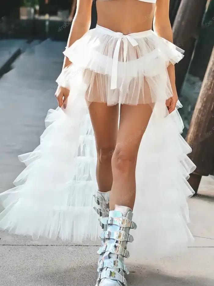 Jupe portefeuille en Tulle blanc à volants pour femmes