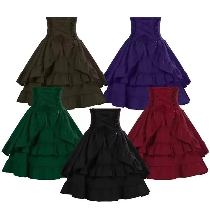 Jupe mi-longue vintage gothique Y2K Lolita pour femme