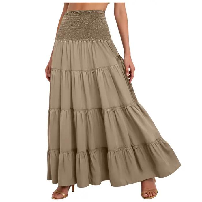 Boho jupe trapèze à plusieurs niveaux femmes forêt fée poches Patchwork robe longue taille élastique Vintage Hippie
