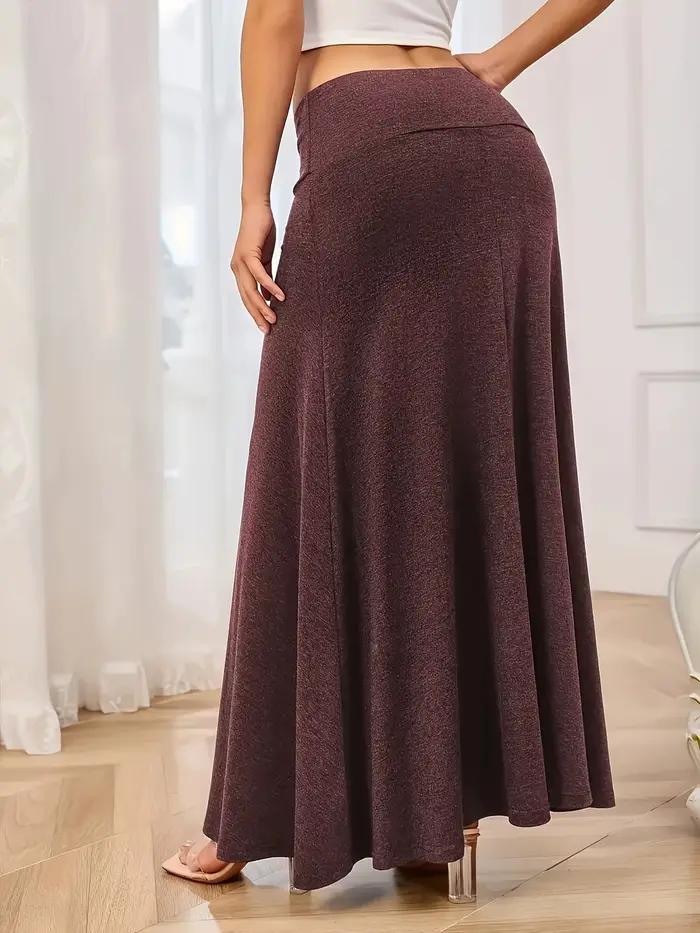 Jupe longue évasée taille haute en tricot élastique grande