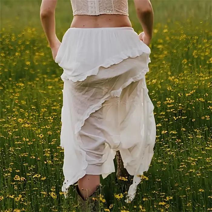 Style français mode volants fendu jupe douce pour les femmes 2025 nouvelles jupes irrégulières taille haute Vintage
