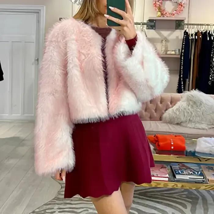 Veste femme femmes mode moelleux fausse fourrure manteau pour femmes hiver élégant à manches longues veste blanc rose haute rue vêtements d'extérieur