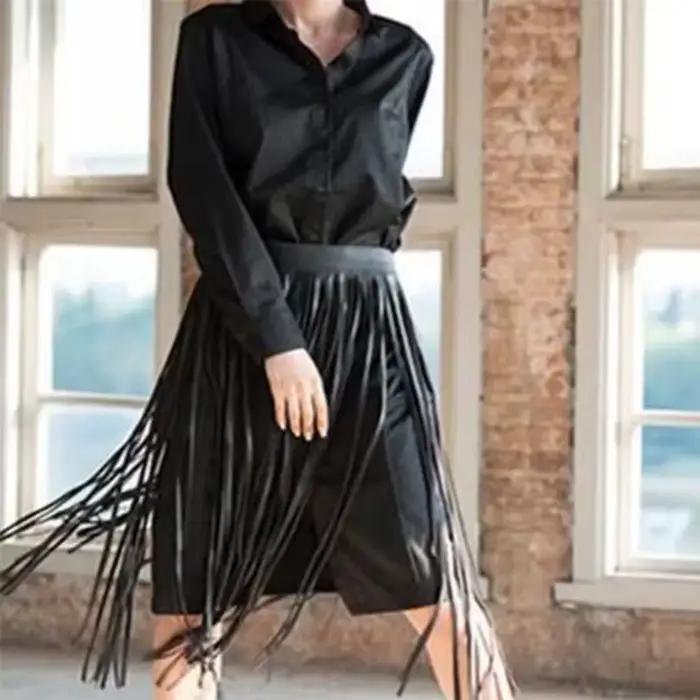 Jupe longue à franges en similicuir, taille haute, style punk rock, avec ceinture ajustable, style bohème, pour costume ou tenue de club