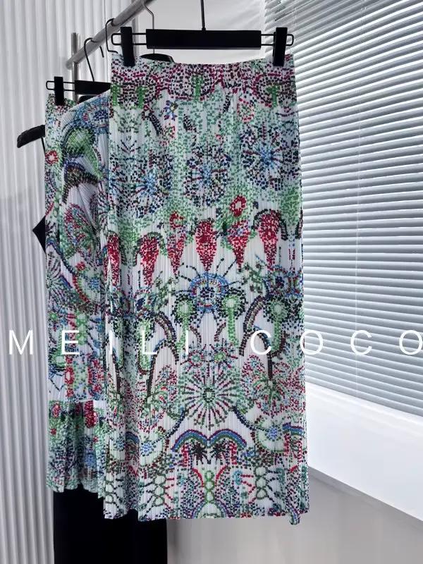 Jupe mi-longue plissée à imprimé Floral coloré pour femmes