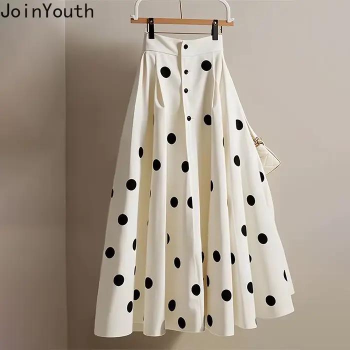 Jupe blanche à pois pour femmes 2025 Faldas Mujer De Moda taille haute a-ligne