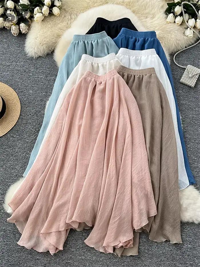 SINGREINY été jupe douce femmes tempérament irrégulier taille élastique dames mode une ligne classique polyvalent jupes Senior