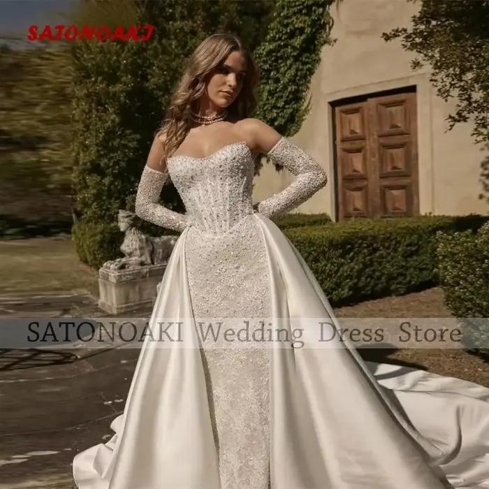 Jupe de mariée amovible en satin ivoire personnalisée avec longue traîne détachable pour robes de soirée