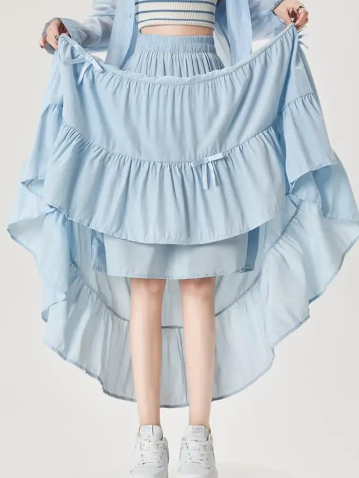 Arc doux jupes longues femmes élégant Style Preppy taille haute une ligne jupe mignon japon ample décontracté dame mode