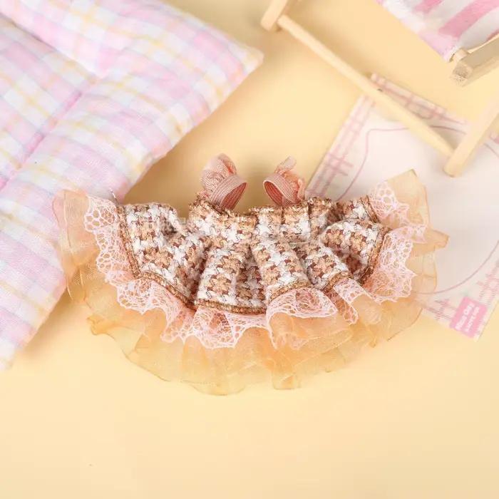 Jupe en dentelle mignonne pour enfants, accessoires de beurre de coton, jupe à bretelles en peluche, habillage de bricolage, cadeau de jouets pour enfants, 10cm-15cm