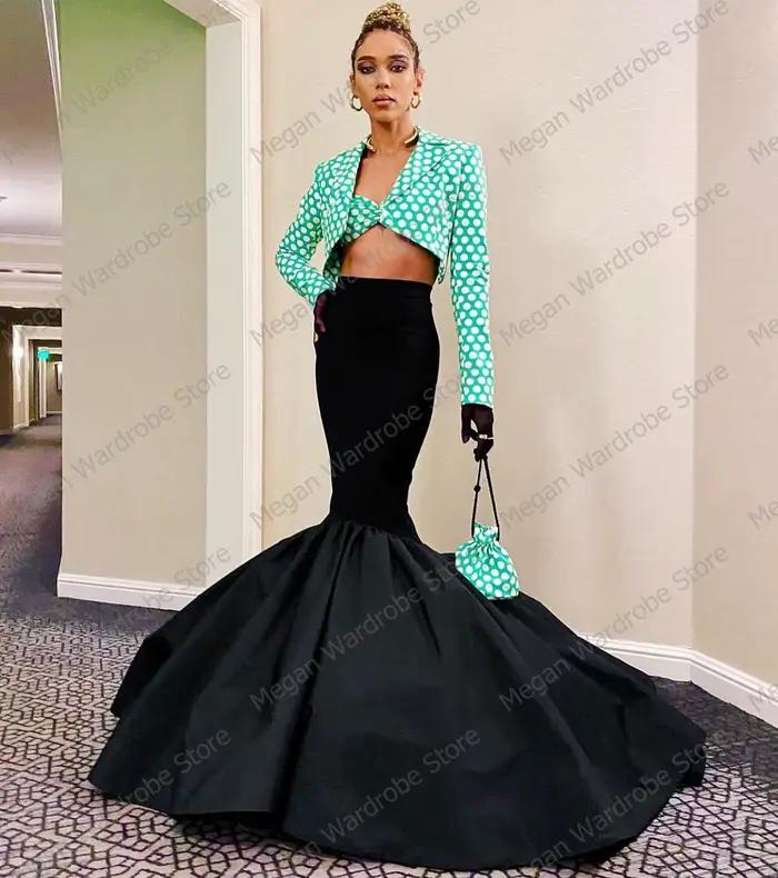 Élégant noir longue jupe sirène Style espagnol taille élastique Satin jupes de fête longueur de plancher femmes