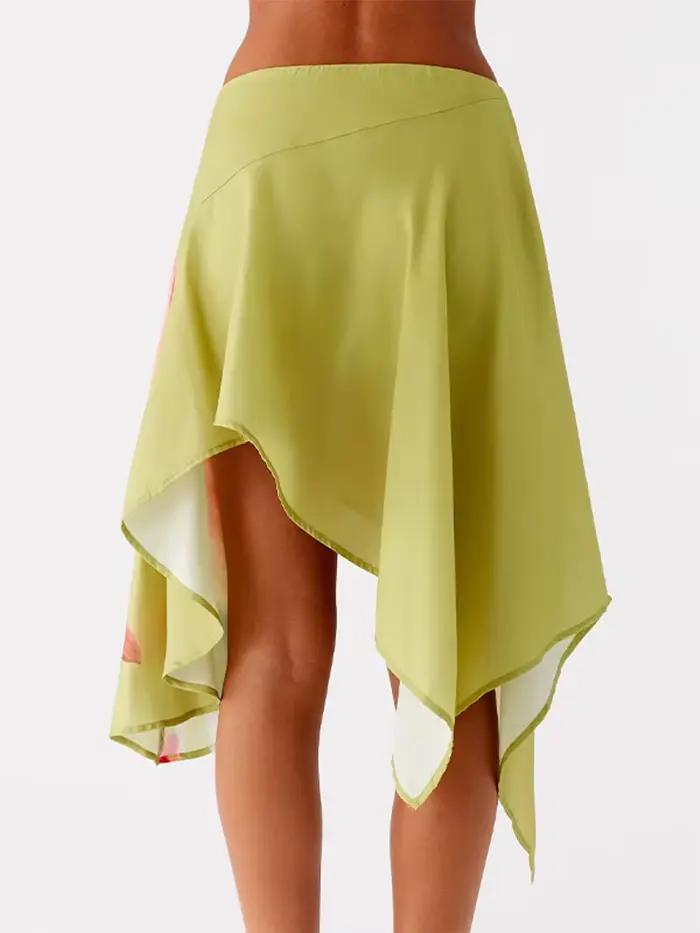 Jupe midi taille haute à ourlet asymétrique et irrégulier