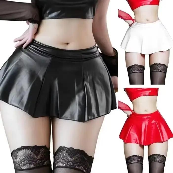 Mini jupe plissée en cuir PU pour femmes, tenue sexy, tenue de club, 449B