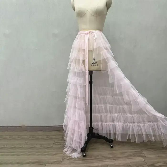 Jupe longue en Tulle à volants détachables pour fête de mariage, couleur unie, maille attachée, longueur au sol, jupe Maxi pour femmes