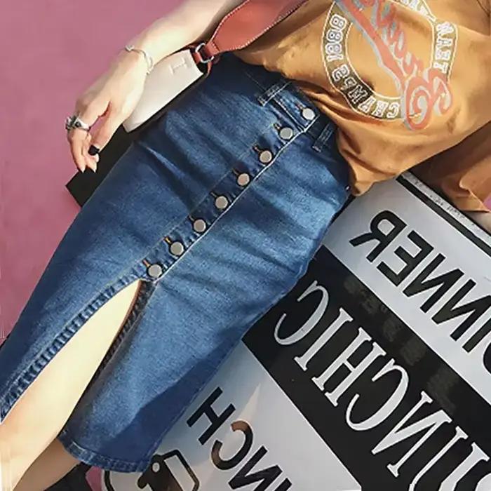 Jupe en jean taille haute avec fente pour femme
