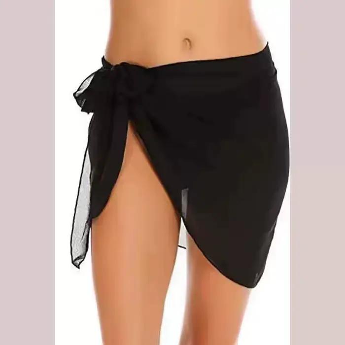Jupe cache-cœur transparente en maille pour femme avec nœud latéral