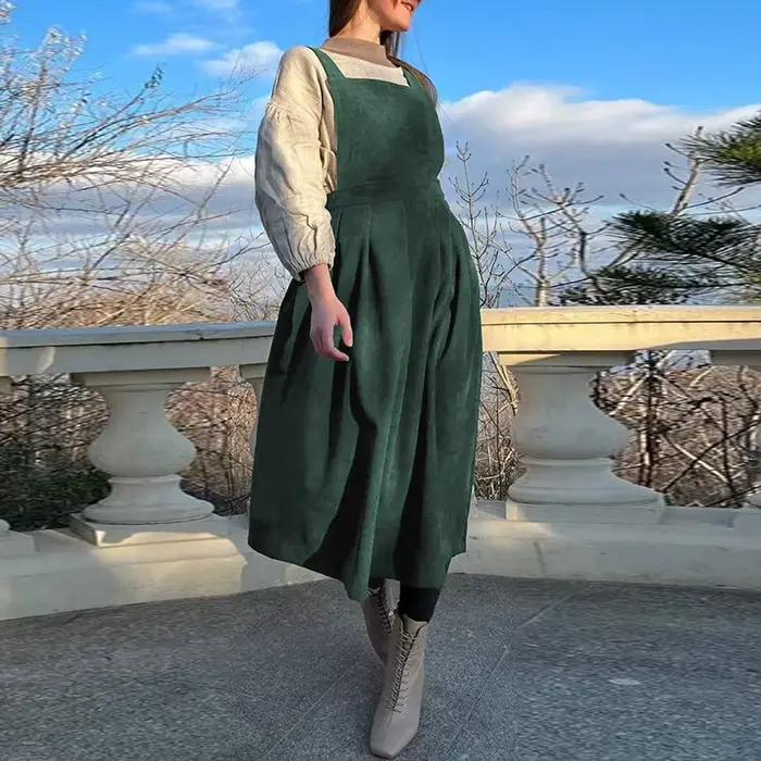 Robe rétro en velours côtelé pour femmes style décontracté automne polyester col carré confortable ligne A occasions spéciales