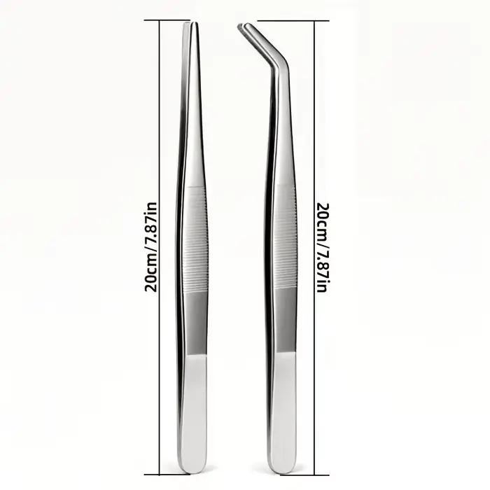 Ensemble de pinces longues en acier inoxydable de 20 cm - 4 pièces, pointes droites et courbées, pinces longues