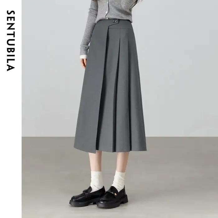 Jupe Midi Sentubila Asymétrique en Polyester, Lin et Élasthanne pour Femmes Occasions Spéciales Bureau Chic