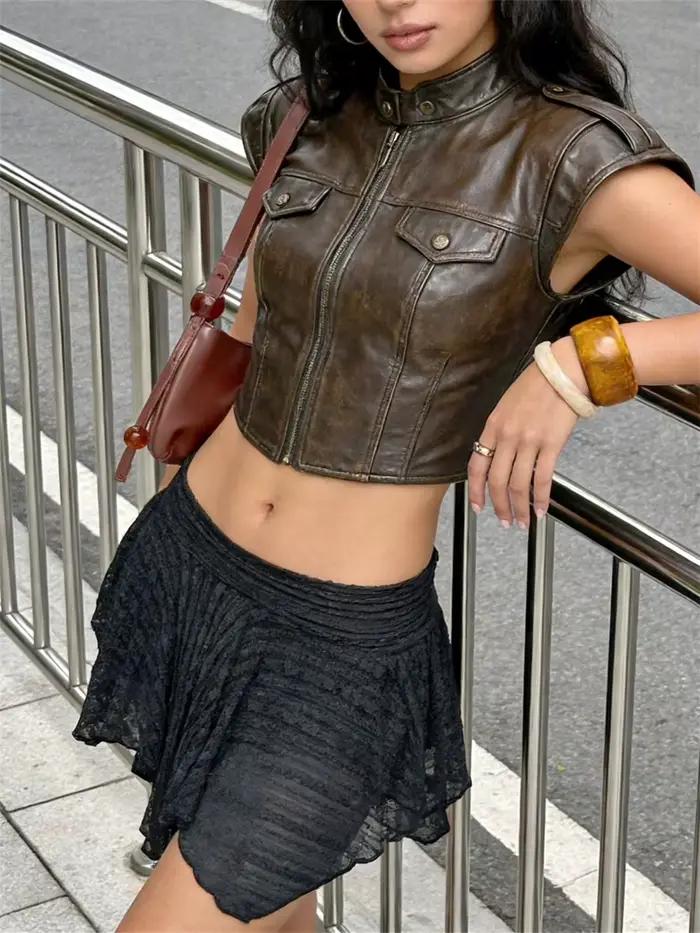 Jupe mini femme élastique haute taille dentelle irrégulière jupe d'été streetwear décontractée quotidienne style moderne