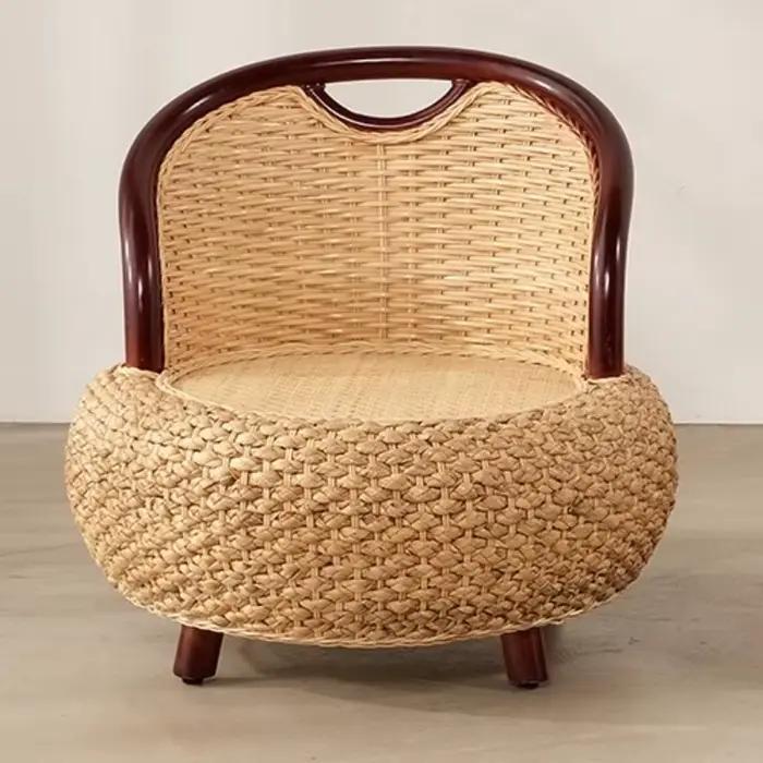 Chaise d'appoint ronde en rotin tissé, siège de sol confortable avec dossier, Pouf confortable pour balcon et salon