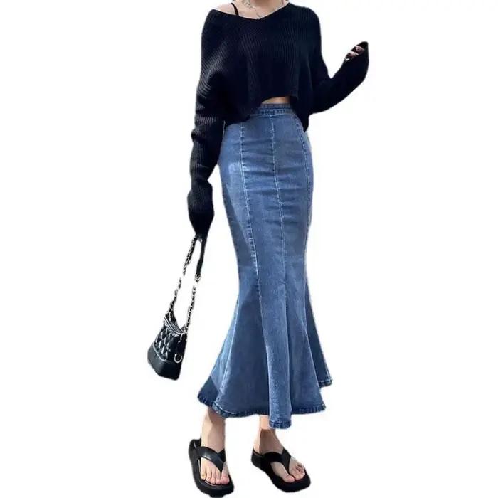 Mini jupe en jean bleue taille haute pour femmes