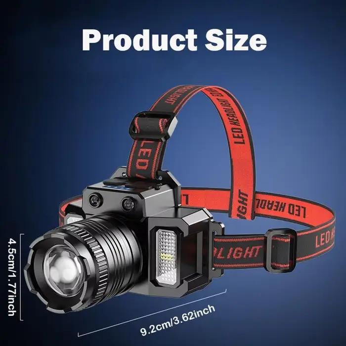 Lampe frontale rechargeable à batterie au lithium, super lumineuse, capteur sport, 5 modes d'éclairage, mise au point réglable, lampe frontale, 1500mah, prise USB