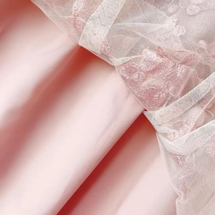 Jupe mi-longue en tulle taille haute brodée de fleurs 3D pour femmes