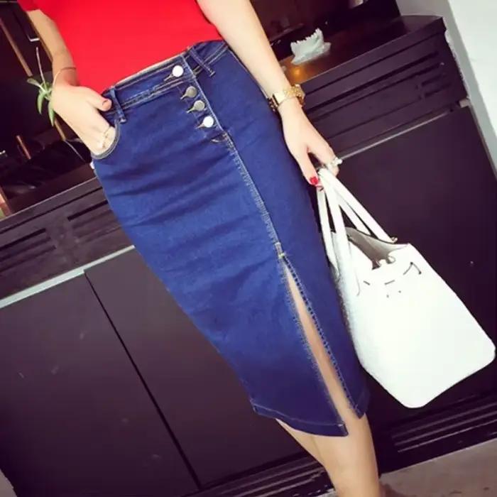 Jupe en jean taille haute avec fente pour femme