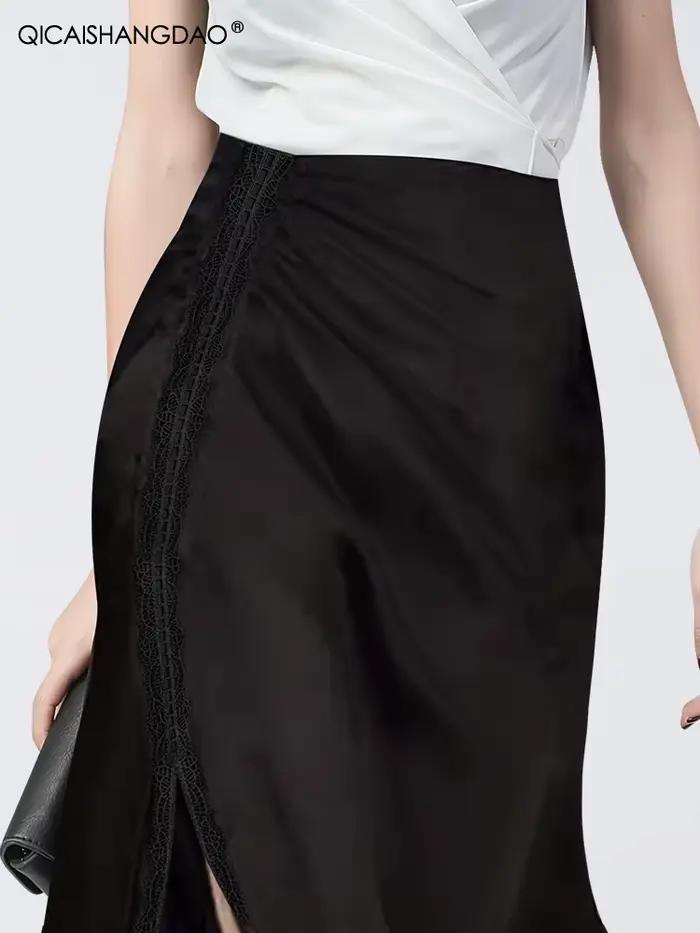 Jupe trapèze en mousseline de soie noire pour femme