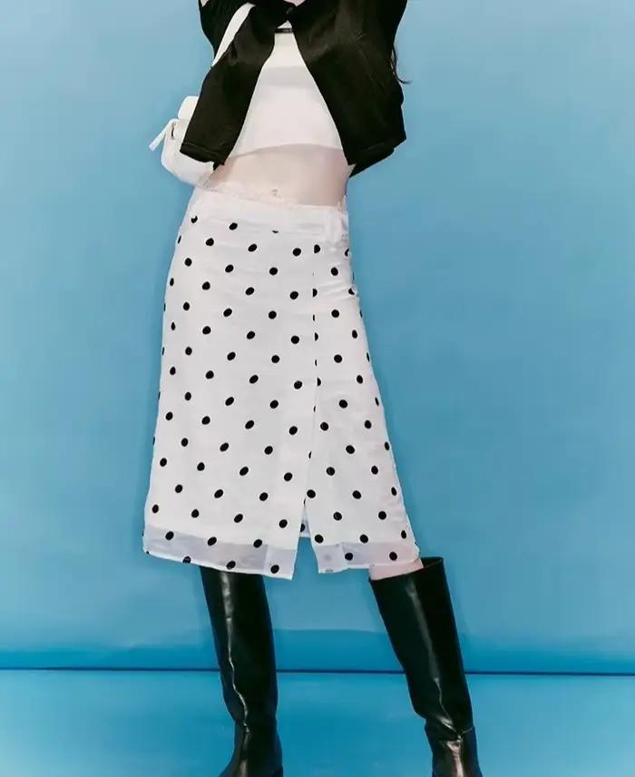 Jupe midi à pois en dentelle 2026, jupe midi rétro polyvalente pour femmes