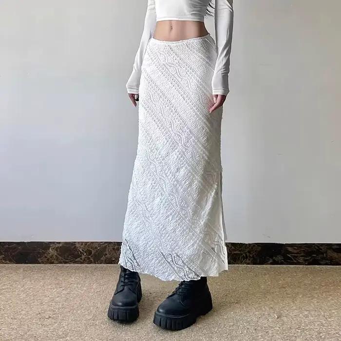 Jupe élégante en dentelle Jacquard sergé polyester pour femmes style streetwear occasionnelle rétro printemps automne bywindto