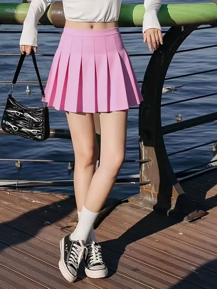 Jupe plissée taille haute pour femme avec short de sécurité