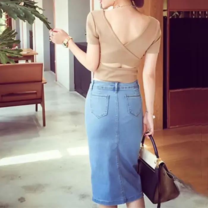 Jupe en jean taille haute avec fente pour femme