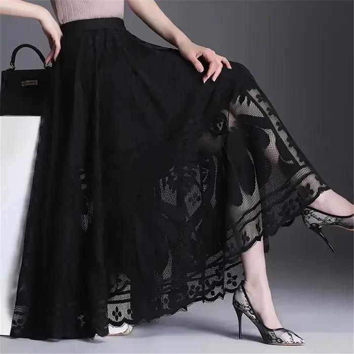 Jupe longue en dentelle taille haute pour femmes