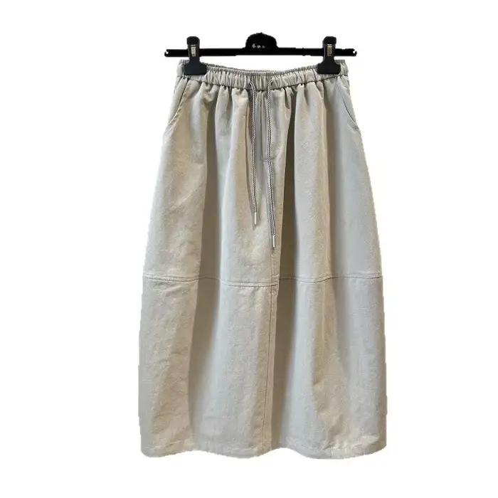 Jupe parapluie mi-longue élégante et polyvalente à taille élastique pour femmes grandes tailles