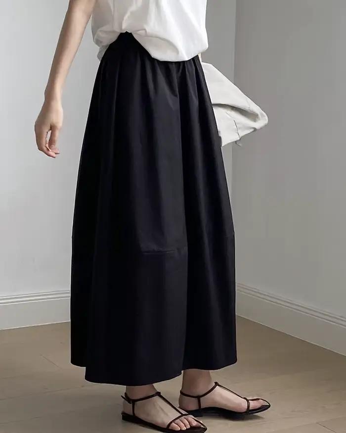 Jupe longue évasée taille haute pour femme, coupe ample, taille élastique, couleur unie blanche, style vintage décontracté, idéale pour l'été