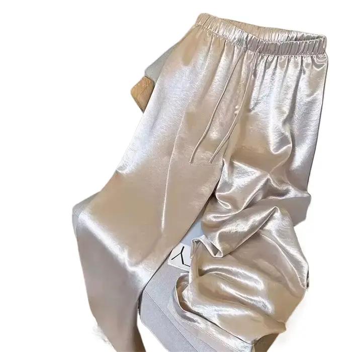 Pantalons décontractés de mode coréenne taille haute mince jambe large femmes printemps été bureau couleur unie plissés droit tout-match décontractés