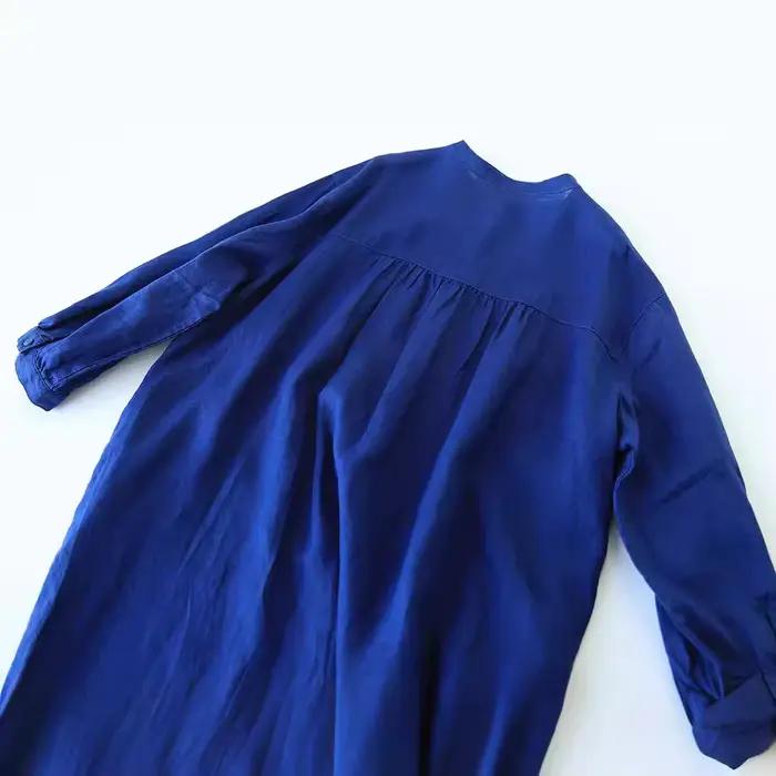 Robe longue en coton et lin, col montant artistique, chemise longue, en pur lin, coupe ample, 2025
