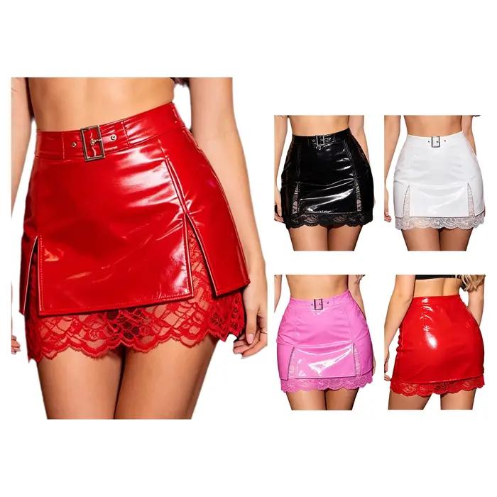 Mini-jupe moulante en similicuir brillant pour femme
