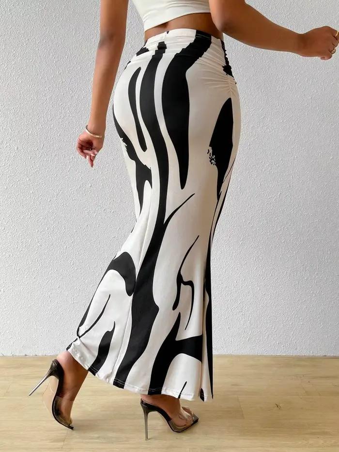 Jupe plissée imprimée en fibre de polyester pour femmes senior style décontracté silhouette trompette été