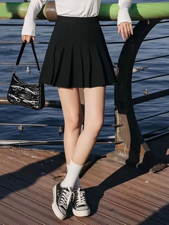 Jupe plissée taille haute pour femme avec short de sécurité